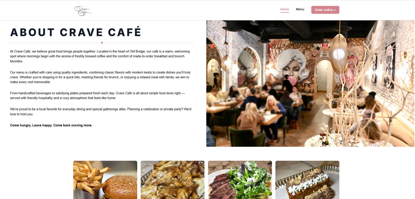 Crave Cafe about section before the redesign