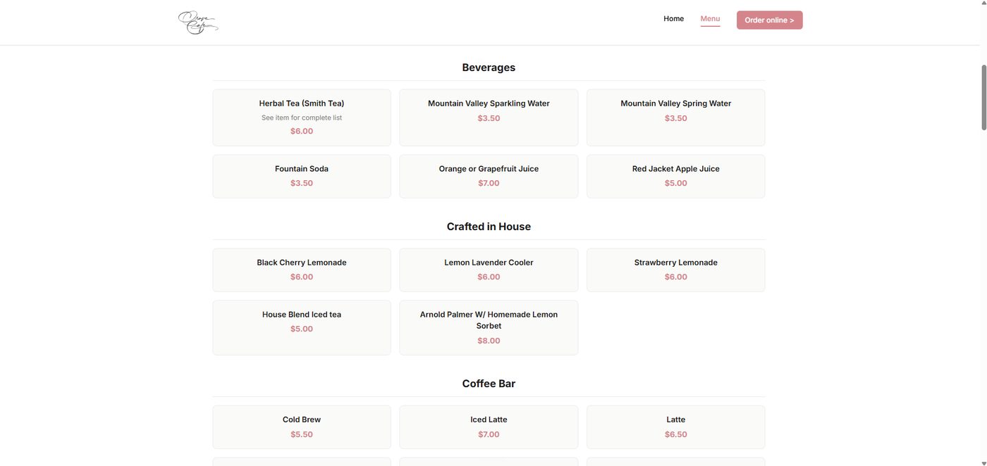 Crave Cafe menu before the redesign